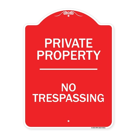Signmission Designer Series No Trespassing, Red & White Heavy-Gauge Aluminum Sign, 24" H, RW-1824-9811 A-DES-RW-1824-9811